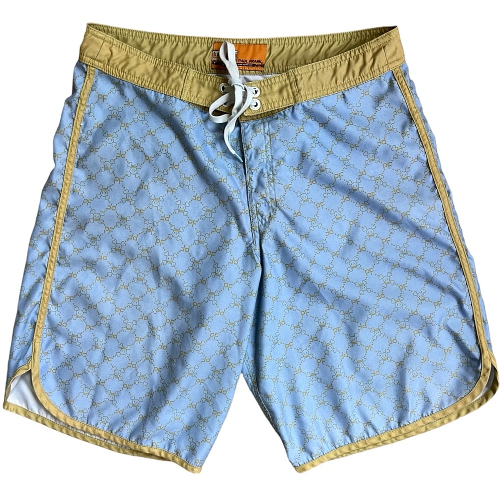 Paul Frank Board Shorts PF Skull Crossbones Allover Print Swim Trunks Size 32
